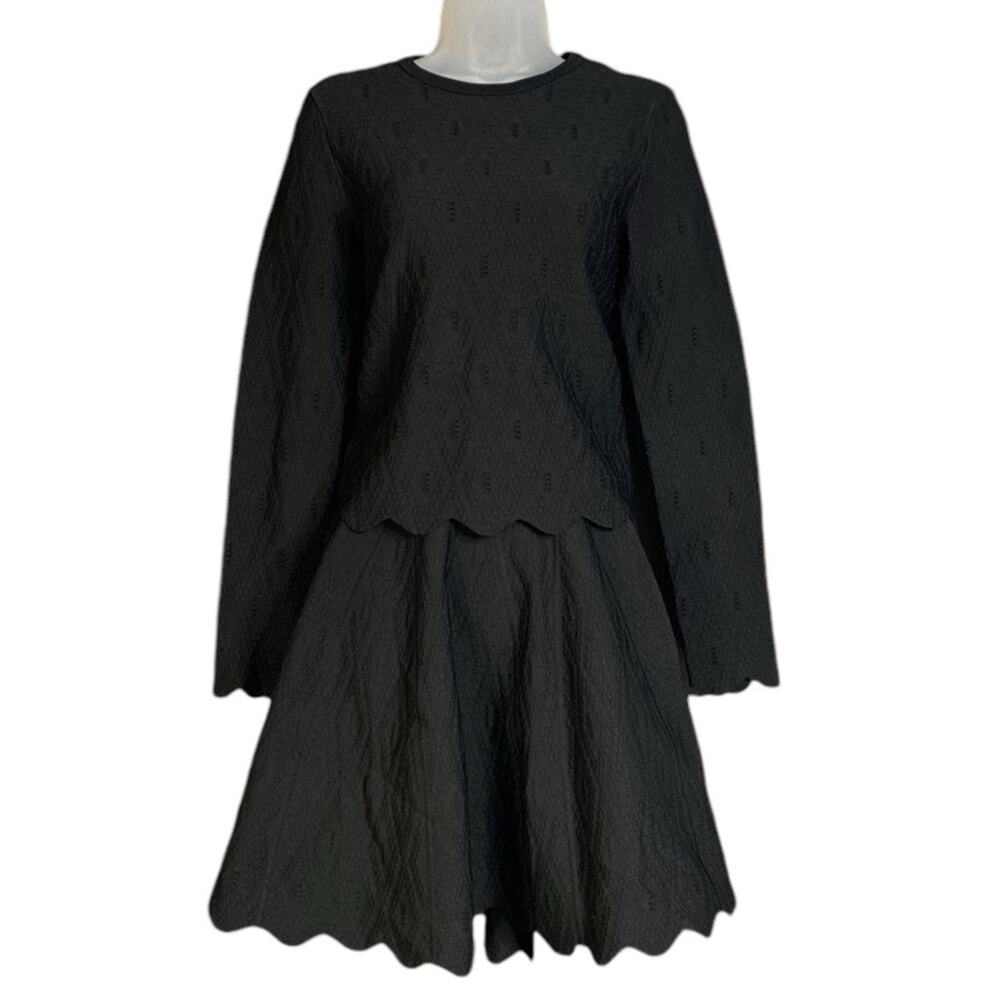 JONATHAN SIMKHAI Black Knit Scalloped Sweater and A-Line Skirt Set - Picture 2 of 5